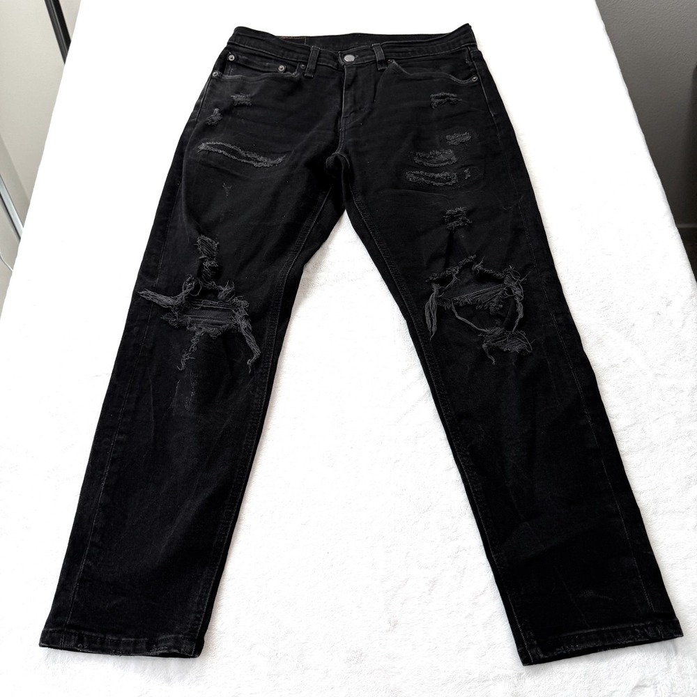 Levi's 511 Slim Jeans Mens 32 Black Good Distressed Ripped Denim